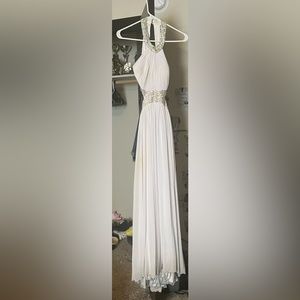 A May Queen white with silver rhinestones prom dress